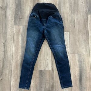 Maternity Dark Blue Skinny Jeans With Stretch Belly Panel